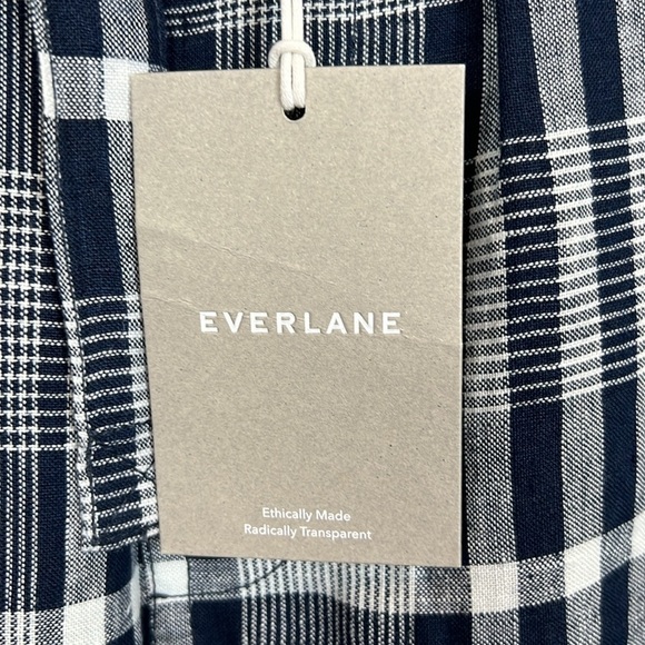 NWT Everlane The Linen Pull On Barrel Pants Navy Plaid Tie Front M High Waist - Picture 8 of 12